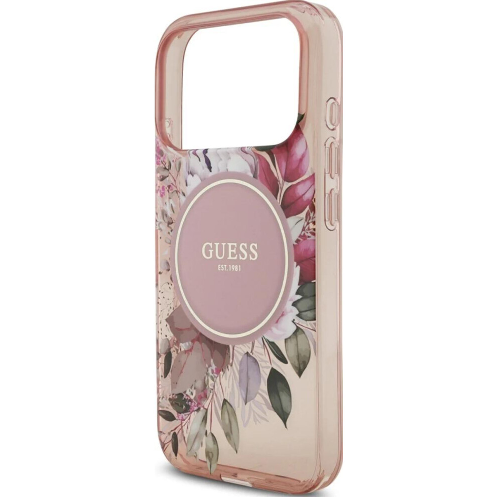 Guess Iml Flowers Strap Case With Magsafe For Iphone 17 Pro 6.3" - Guhmp17lhfwbrcesp Pink 3666339526177