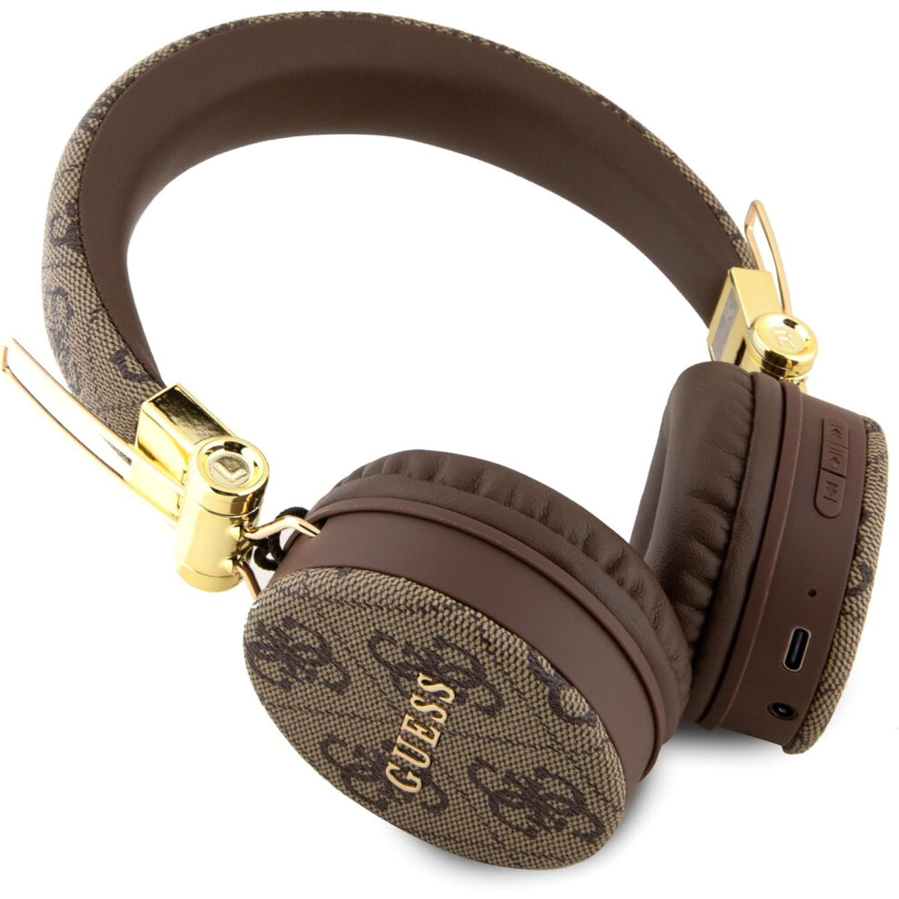 Guess 4G Pu Leather With Metal Logo Wireless Headphones Brown - Gubh704gemw