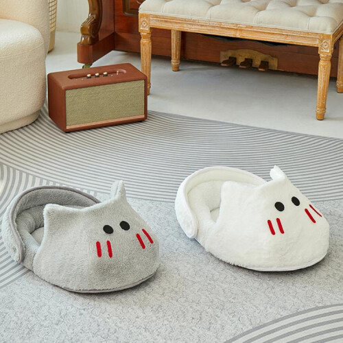 Winter-Warm Widened Semi-Enclosed Light-Blocking Pet Bed, Color: White + S 1