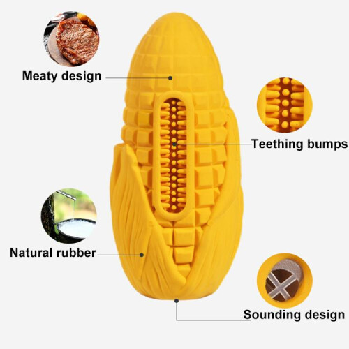 Corn Shaped Bacon Scented Pet Chewable Teething Stick Dog Sounding Toy(Yellow) 2