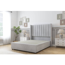 (4'6 Double, Sliver) Sloomy Falcon Naples Divan Bed Base 2 Drawers Foot-End With 54" Wingback Headboard