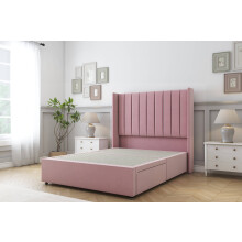 (2'6 Small Single, Pink) Sloomy Falcon Plush Divan Bed Base No Drawers With 54" Wingback Headboard