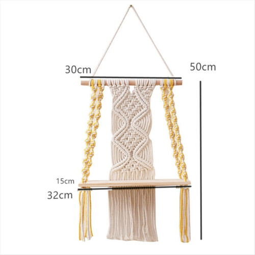 Single-tier macrame boho wall shelf 1