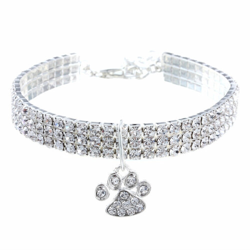 Collana elastica per cani e gatti con strass, taglia: M (bianca) 1