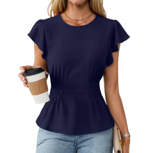 Women's Dressy Casual Blouses Business Ruffle-Navy Blue XXL