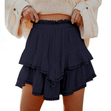 Flowy Shorts for Women Casual Ruffle Tiered Skorts-Navy blue XXL