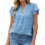 Women's Spring V Neck Ruffle Short Sleeve Blouse-light blue S 1