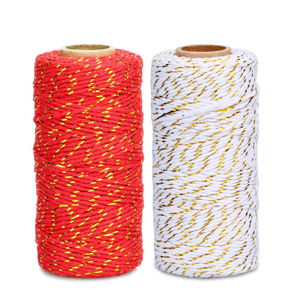 G2plus Wrapping String, 2Mm Red And White Cotton Twine With Gold 65440629