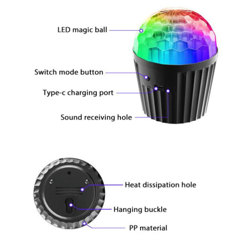 Lampe de scène rotative LED RGB à rayures magiques, sans télécommande (noire) 2