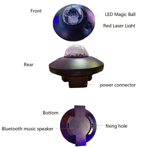 LED Water Wave Laser Starry Sky Projector Light USB Remote Control Bluetooth Voice Control Laser Light Rotating Magic Ball Light(Bluetooth S 1