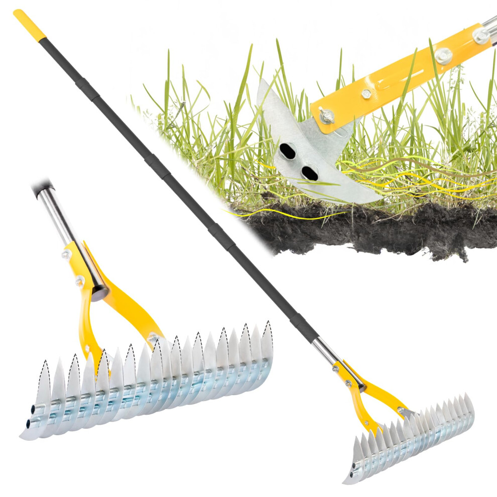 Blumetrec Thatch Rake For Lawn, 38Cm Adjustable Head Weed Tool, Dethatcher Rake To Cleaning Dead Grass With 188Cm Adjustable Handl