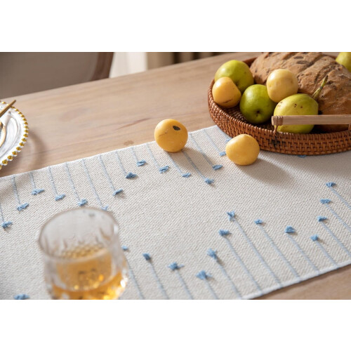 Caminho de mesa boho 33x229cm, algodão natural com franjas 2