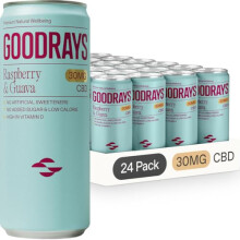 GOODRAYS CBD Drinks Sparkling Low Calorie Soft Drink Vegan Raspberry Guava 24 x 250ml Cans Packaging May Vary