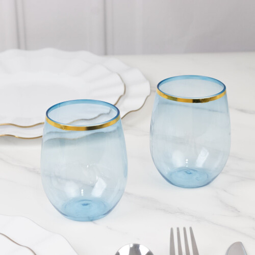 12x12oz πλαστικά ποτήρια κρασιού σε σκούρο μπλε χρώμα με χρυσό χείλος 2
