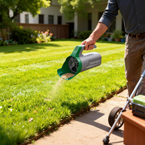 Greenera 1L Handheld Seed Spreader, Mini Lawn Spreader with Adjustable Dial Salt 1