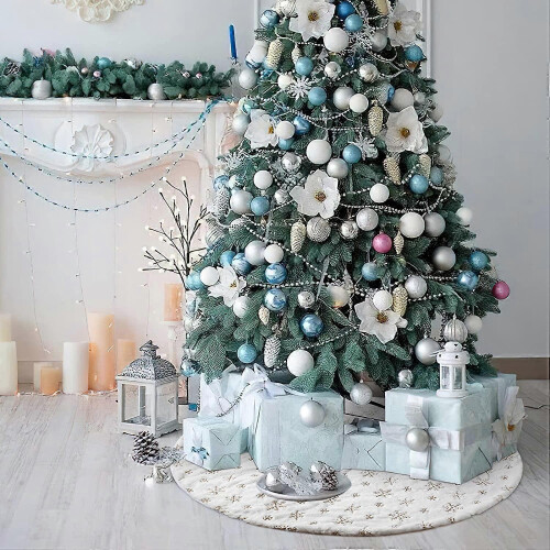 Christmas Gold 120cm Snow Sequin Tree Skirt 1
