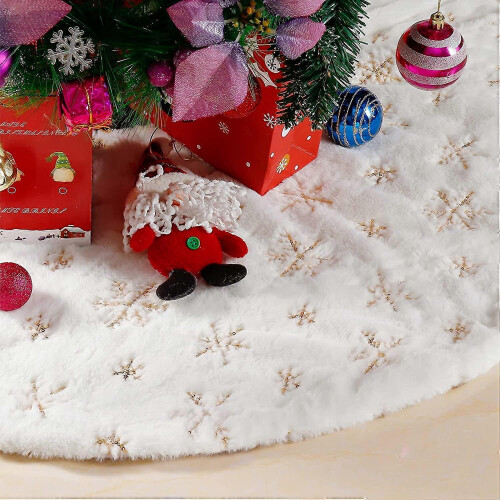 Christmas Gold 120cm Snow Sequin Tree Skirt 2