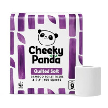 The Cheeky Panda Bamboo 4 Ply Quilted Toilet Roll – 9 Rolls Super Soft and Strong Plastic Free Packaging