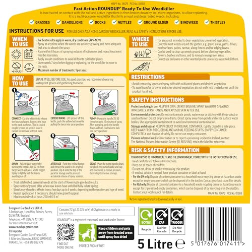 Roundup Roundup Fast Action Weedkiller Pump 'N Go Spray – 5L Ready-to-Use 1