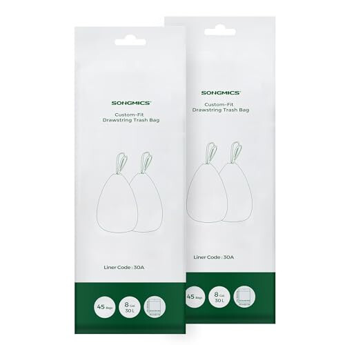 Songmics SONGMICS Drawstring Bin Liners 30L Bin Liners Code 30A Customized 2 Rolls 90 Pieces White KRB30A02