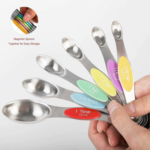 Magnetic Measuring Spoons Set Stainless Steel Stackable Dual Sided Teaspoons and Tablespoons 2