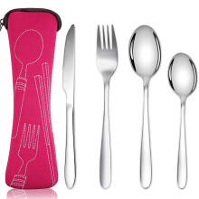 Acehome Cutlery Set with Portable Pouch Case, Stainless Steel Flatware Camping Utensil Set with Neoprene Bag for Outdoor Travel Picnic Office School