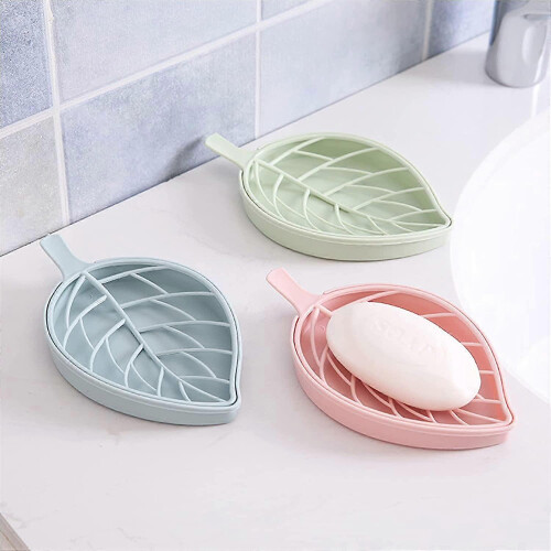 Soap Box Double Drain Soap Holder Leaf Shape Drainage Holder Tray Soap Storage Plate 6 Pcs Soap 2