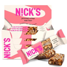 NICKS Nut Bar Peanut crisp Vegan Chocolate Keto Snack 59 Net Carbs 160 Calories No Added Sugar Gluten Free Low Carb Sweets Multipack 12x40g