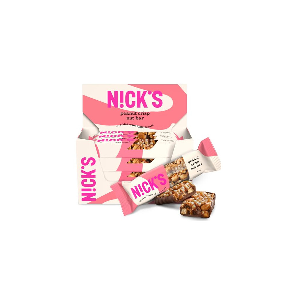 N!Ck's Nicks Nut Bar Peanut Crisp Vegan Chocolate Keto Snack 59 Net Carbs 160 Calories No Added Sugar Gluten Free Low Carb Sweets Multipack 12X40g