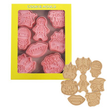 Forme de tăiat biscuiți 3D cu 8 bucăți, PP alimentar, roz