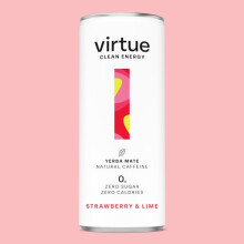 Virtue Yerba Mate Natural Energy Drink Sugar Free Zero Calories Vegan Keto Friendly Gluten Free 12 x 250ml Strawberry Lime