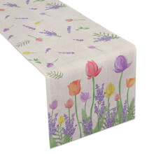 Camino de mesa de poliéster pongee con estampado floral multicolor, 33 x 90 cm.