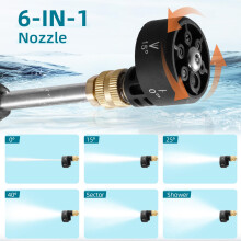 Yelyee 21V Cordless Pressure Washer 62 Bar Portable Power with 6-in-1 Adjustable Nozzle 2.0Ah Battery 5M Hose Foam Battery Jet Wash for Car Balcony Ga