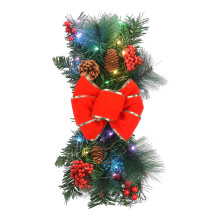 LED Christmas Stair Wreath40cm x50cm Red Berry & Pine Cone
