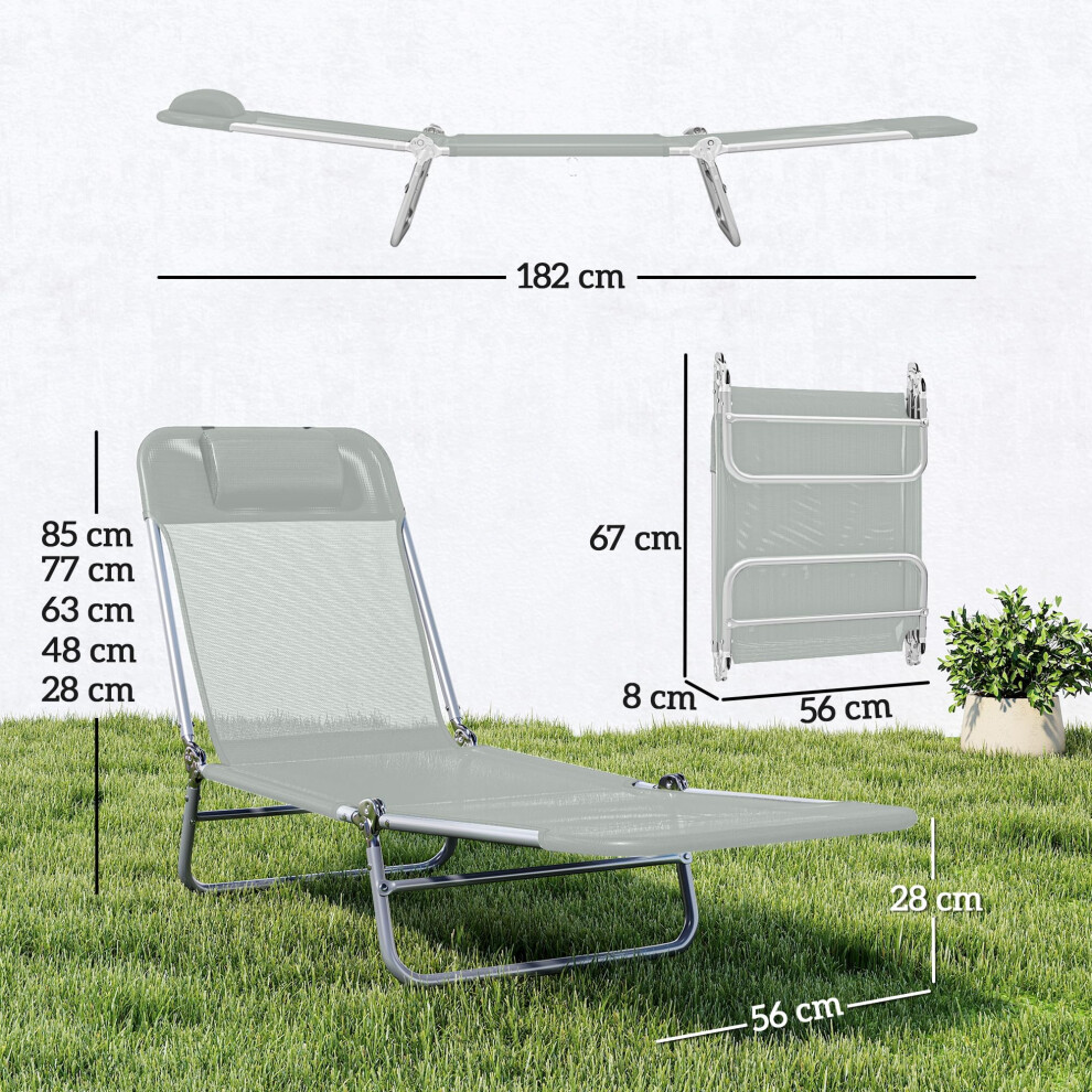 Outsunny Folding Sun Lounger For Garden, Texteline Reclining Sun Bed