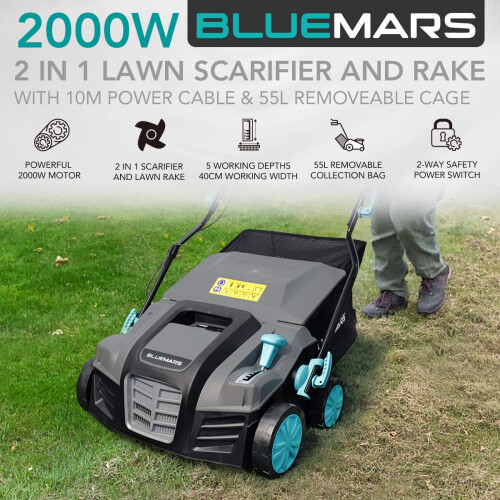 Bluemars 2000W Lawn Scarifier and Aerator, 40CM Working Width 1