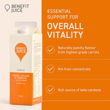 Benefit Drinks Pure Carrot Orange Turmeric Juice with Vitamin A C and E 8 x 1L Pack Healthy Drinks Superfood