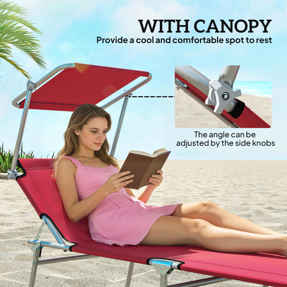 Outsunny Folding Sun Lounger Set Of 2 With Canopy, Reclining Sunbed