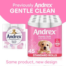 Andrex Family Soft Toilet Tissue 45 Rolls Previously Andrex Gentle Clean Gentle on your Family’s skin– Bulk Pack of 45 Toilet Rolls FSC Certified