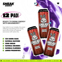 SNEAK Energy Drink Cans Cherry Limeade with Brainberry No Sugar No Junk Just Natural Caffeine FocusBoosting Nootropics in a Can 500ml x 12