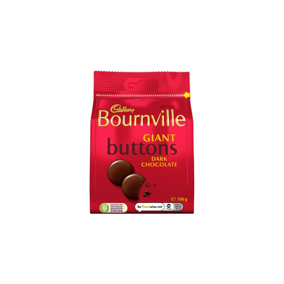 Cadbury Bournville Chocolate Giant Buttons Sharing Bag Bite Size Treats 100 G Pack Of 1 Dark