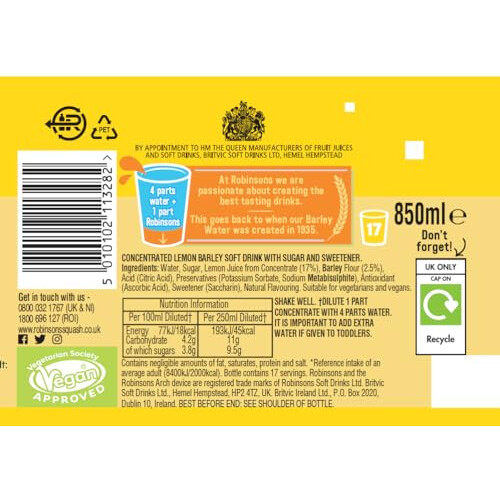 Robinsons Barley Water - Real Fruit Squash, Low Calorie - Lemon 2