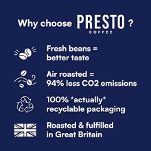 Presto Coffee House Espresso Coffee Beans 1kg Dark Roast Chocolate Almond Notes Rainforest Alliance Certified Arabica Fully Recyclable Packagi
