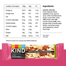 KIND Bars, White Chocolate Raspberry, Healthy Snack, Gluten Free Snack Bars, No Artificial Colours, Flavours or Preservatives, Multipack 12 x 40g