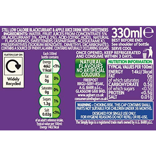 Simply Fruity Apple & Blackcurrant, 12 x 330ml (Pack 2) 1