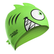 (One Size, Grün) Aqua Speed - Aqua Speed - Kinder Badekappe Silikon 3D Print Piranha Motiv Jungen Mädchen
