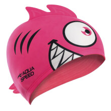 (One Size, Rosa) Aqua Speed - Aqua Speed - Kinder Badekappe Silikon 3D Print Piranha Motiv Jungen Mädchen