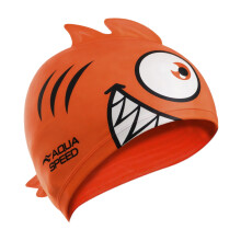 (One Size, Orange) Aqua Speed - Aqua Speed - Kinder Badekappe Silikon 3D Print Piranha Motiv Jungen Mädchen