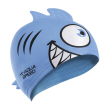 (One Size, Blau) Aqua Speed - Aqua Speed - Kinder Badekappe Silikon 3D Print Piranha Motiv Jungen Mädchen