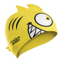 (One Size, Gelb) Aqua Speed - Aqua Speed - Kinder Badekappe Silikon 3D Print Piranha Motiv Jungen Mädchen